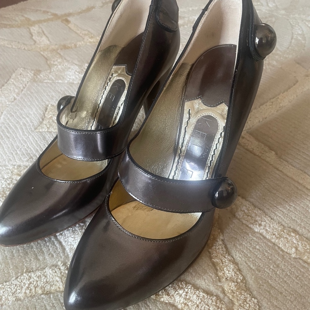 Metallic Mary-Jane style heels from Jonathan Kelsey